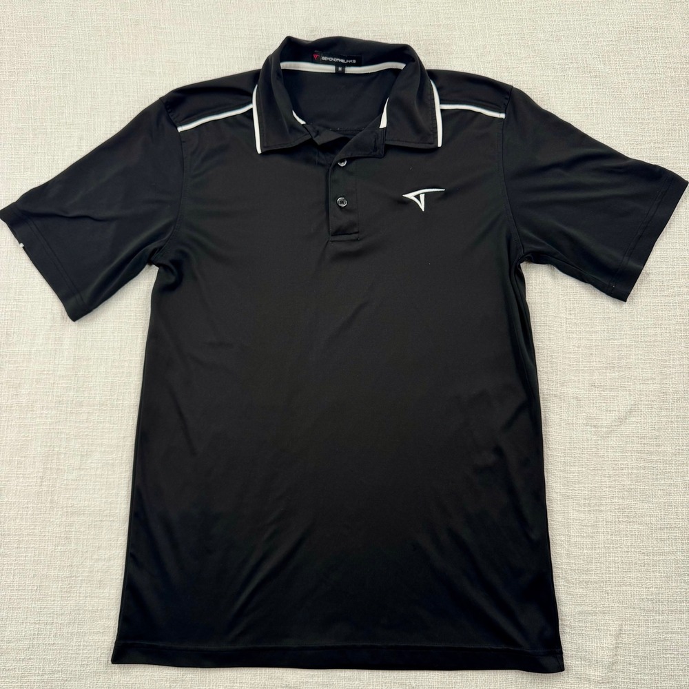 Beyond The Links Mens M Golf Polo Shirt Black White Piping Microfiber